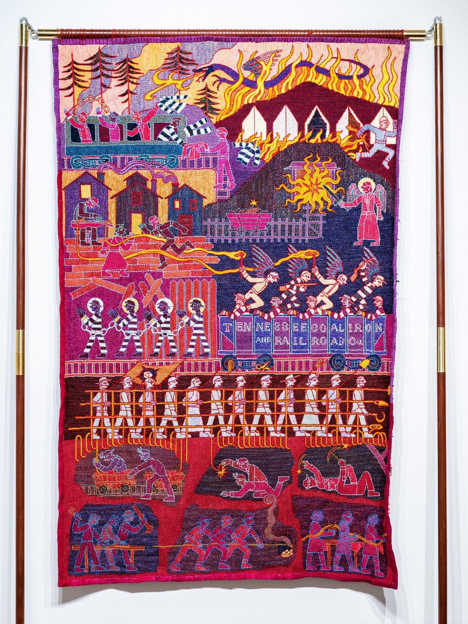 Tabitha Arnold, Mustard Seed, 2026. Punch needle embroidered wool and cotton yarn on linen cloth, 46½ x 74 inches.