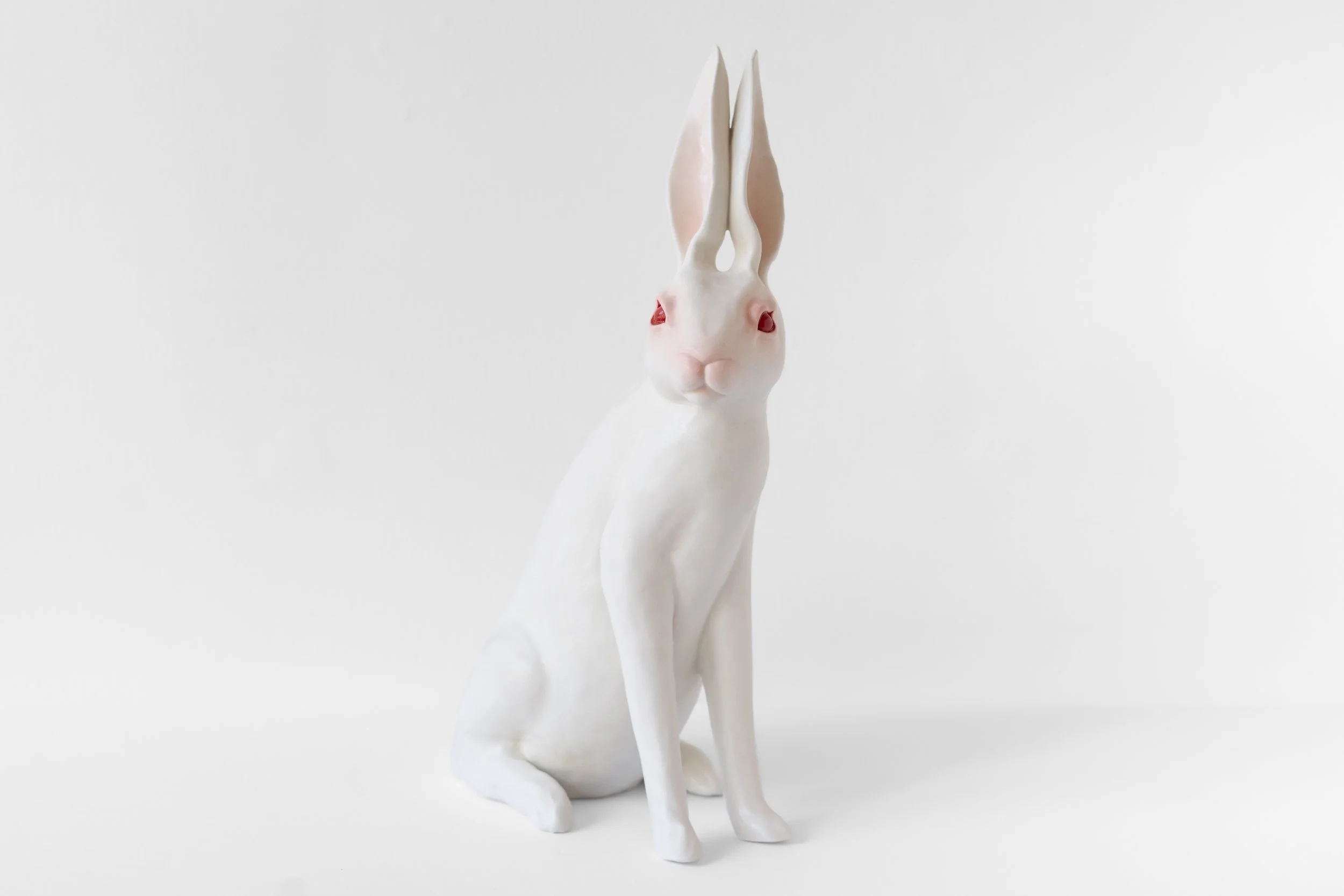 Lalana Fedorschak, Stern Rabbit, 2026. Glazed Stoneware, 11 x 6 x 16 1/2 inches.