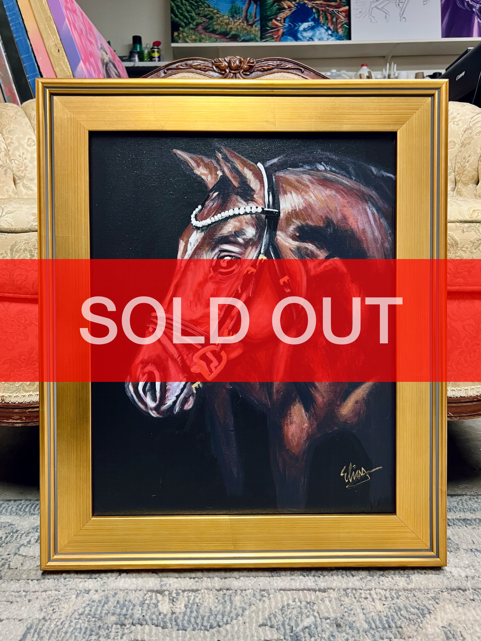 Horse with Black Background Original Painting