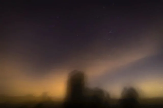 &bull;Knowlton&bull; "This image showcased experimentation with ICM under night conditions. Located at Knowlton Dorset, much to my delight, stars faintly glowed under the darkness of night. Strong yellow hues stained the sky from nearby light po