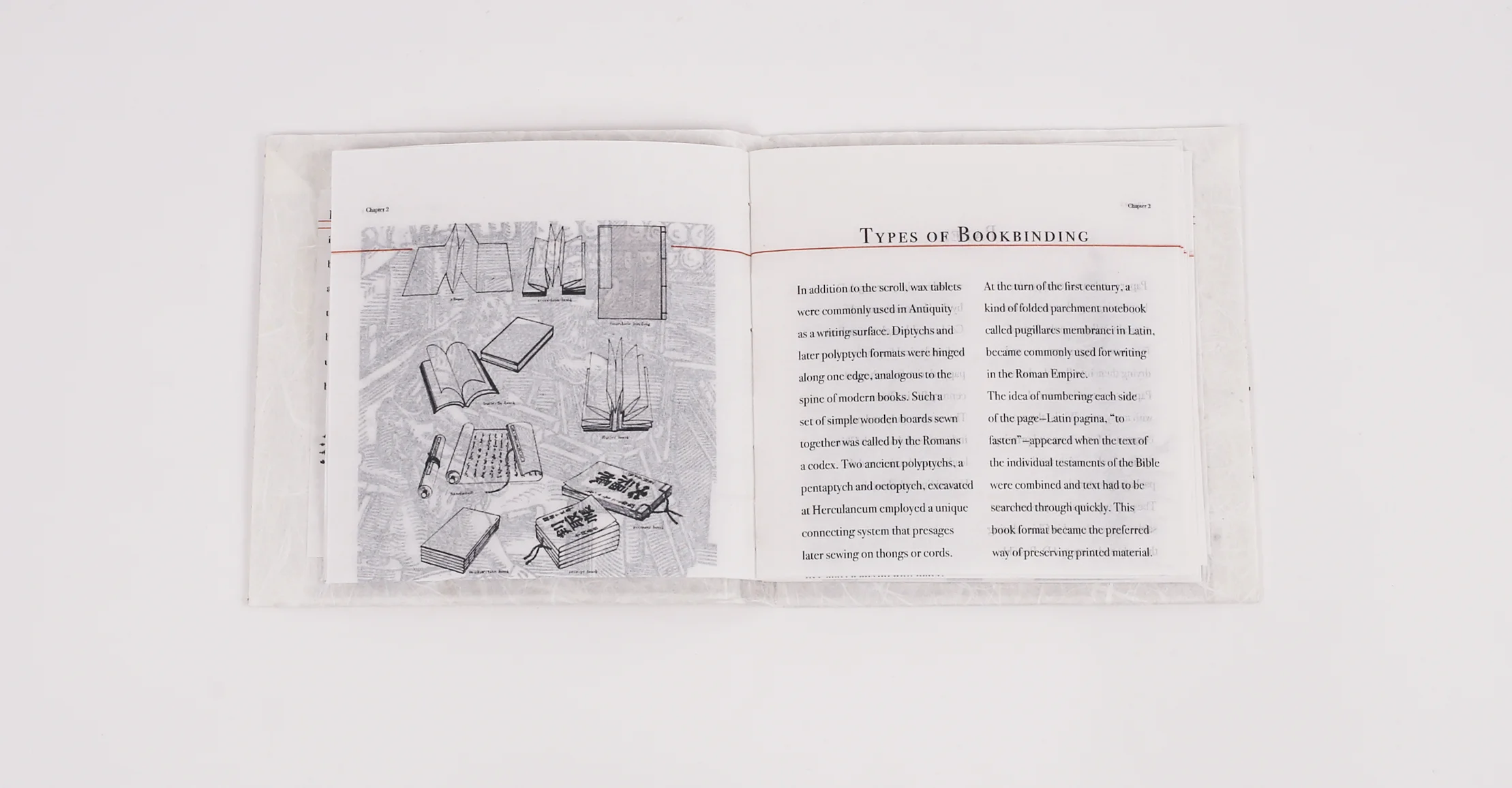  The instructional booklet’s fold-out page contains similar information on one page and includes the bookbinding chart.   The instructional booklet incorporates charts that illustrate ideas outlined in the text. 