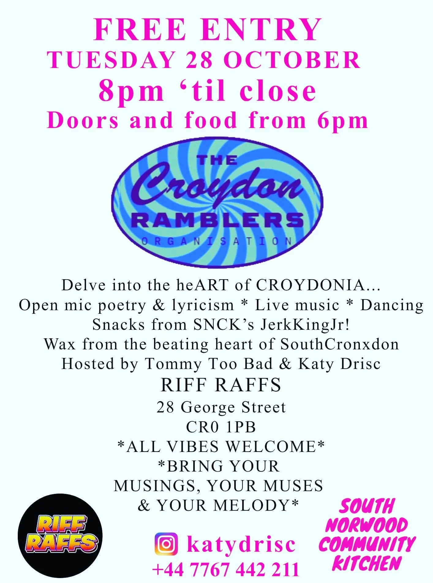 &quot;Delve into the heart of Croydonia...&quot; with our amazing Katy and the Croydon Ramblers. Bring your bars, poems, lyrics, musings, muses and your melody! 

Big thank you to all the amazing local groups running fundraisers for us this winter- W