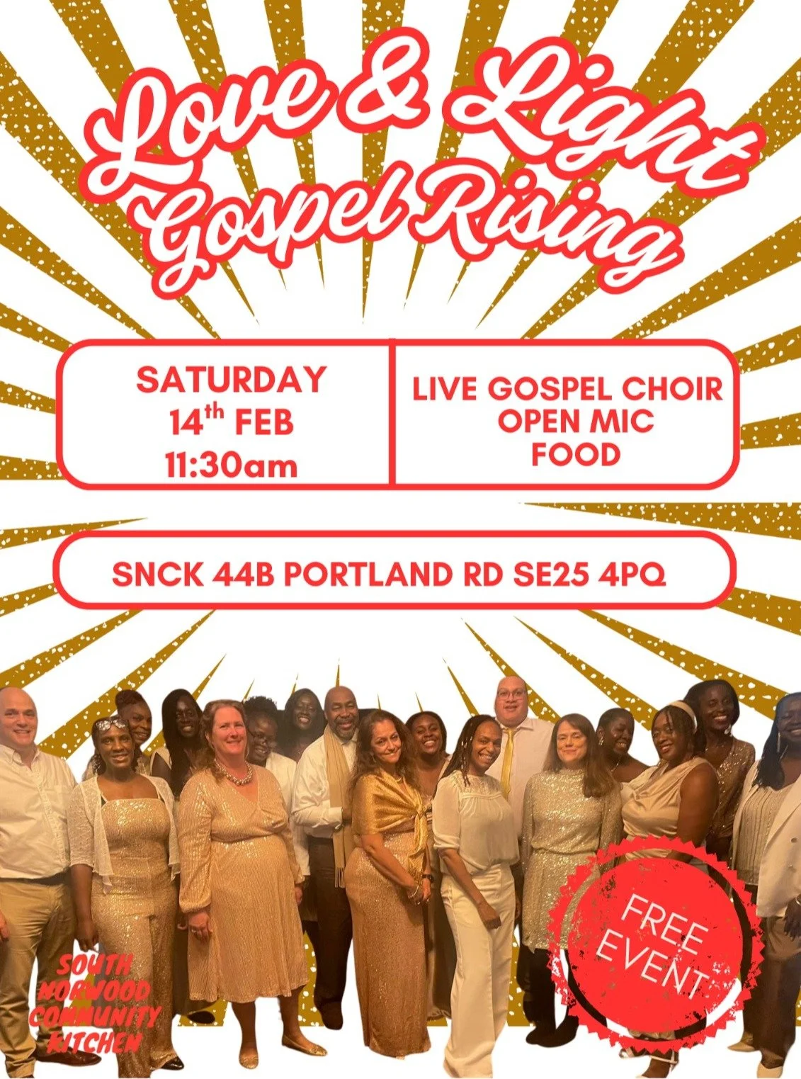 We're excited to welcome back @gospelrising_ choir this Valentines Day! 

Come through for a free concert starting at 11:30am followed by our usual community lunch at 12:30pm. All welcome, come and spread some local love and get down to some gospel v