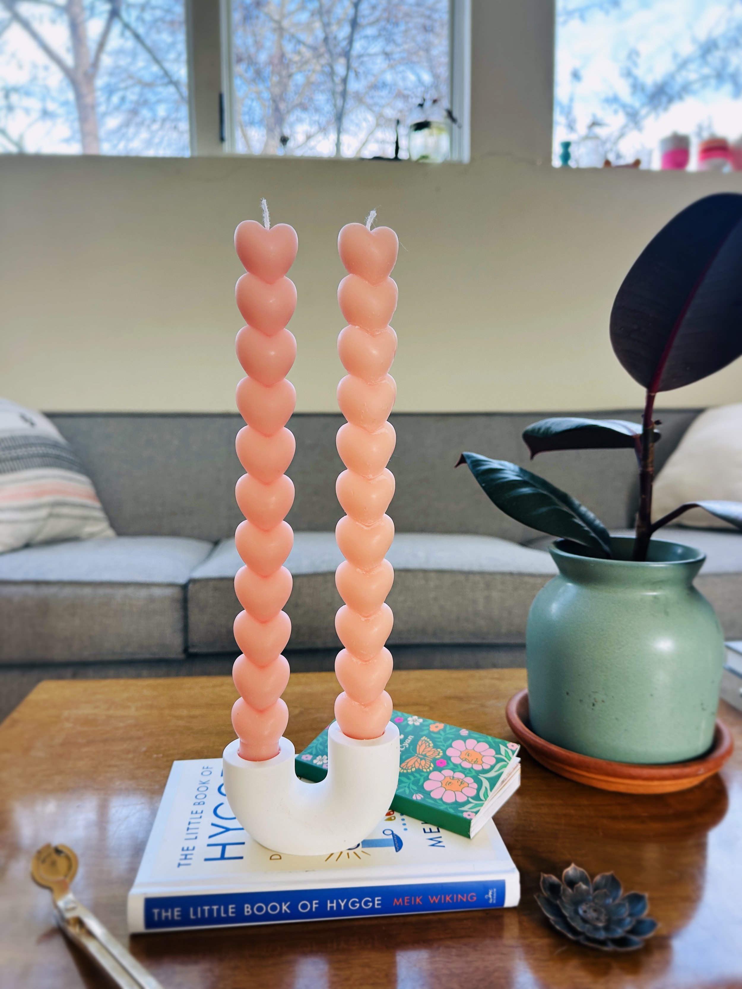 Stacked Heart Sculptural Beeswax Tapers (set of 2)