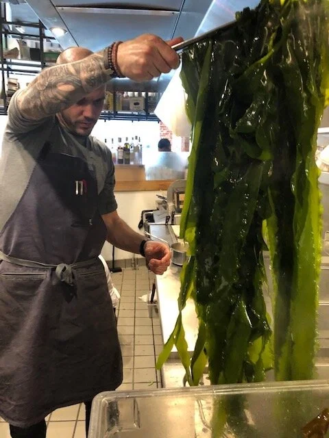 Blanched kelp noodles being prepared for seaweed salad at Oko in Westport Photo by Suzie Flores