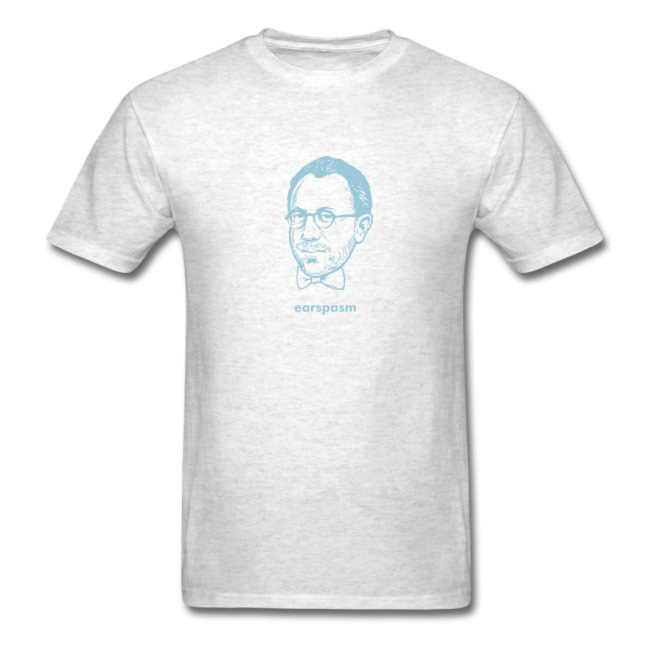 Image of grey t-shirt with an image of michael lowenstern's head