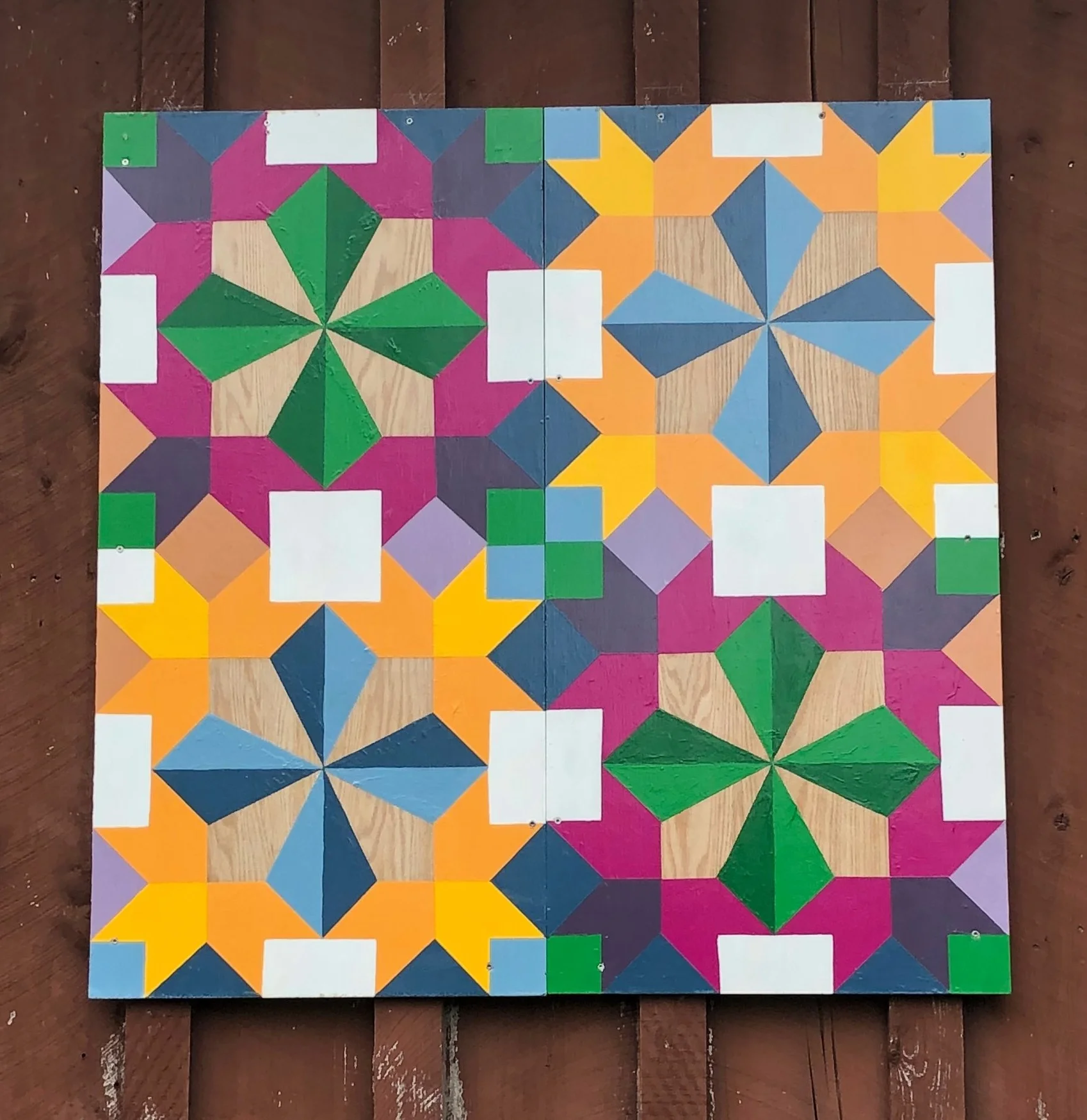 CADY O’DALY BARN QUILT. 48 x 48” . Acrylic on wood. Varnished. custom order- $350