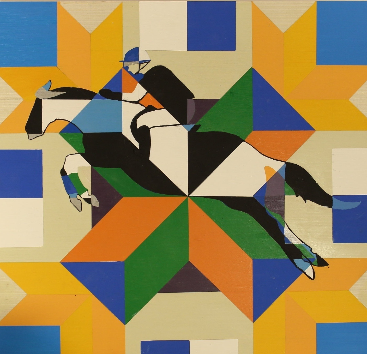 STEEPLECHASE . Barn Quilt. Acrylic on wood. 24 x 24” . $124