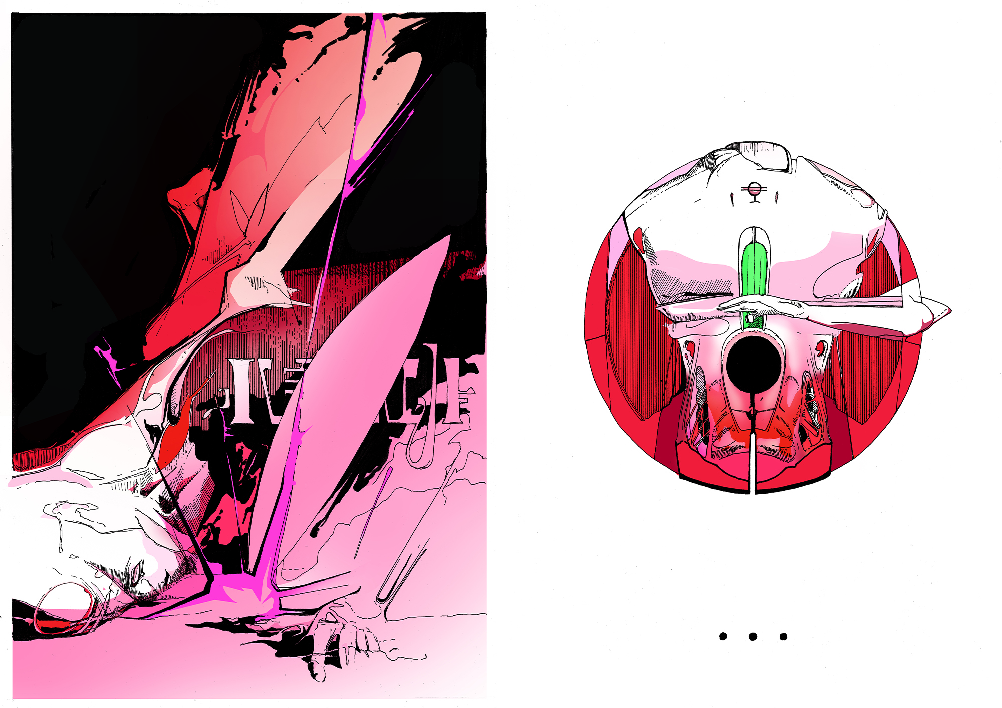  [p.24-25]   AYRON:  A 36-page graphic narrative in three chapters. Based on a dream several summers ago having recently read J. G. Ballard’s ‘ THE DROUGHT’  1965.  Soundtrack:  Dominik Eulberg  ‘APUS APUS’  Radiomix 2013 &amp; The Cranberries  ‘ZOMB
