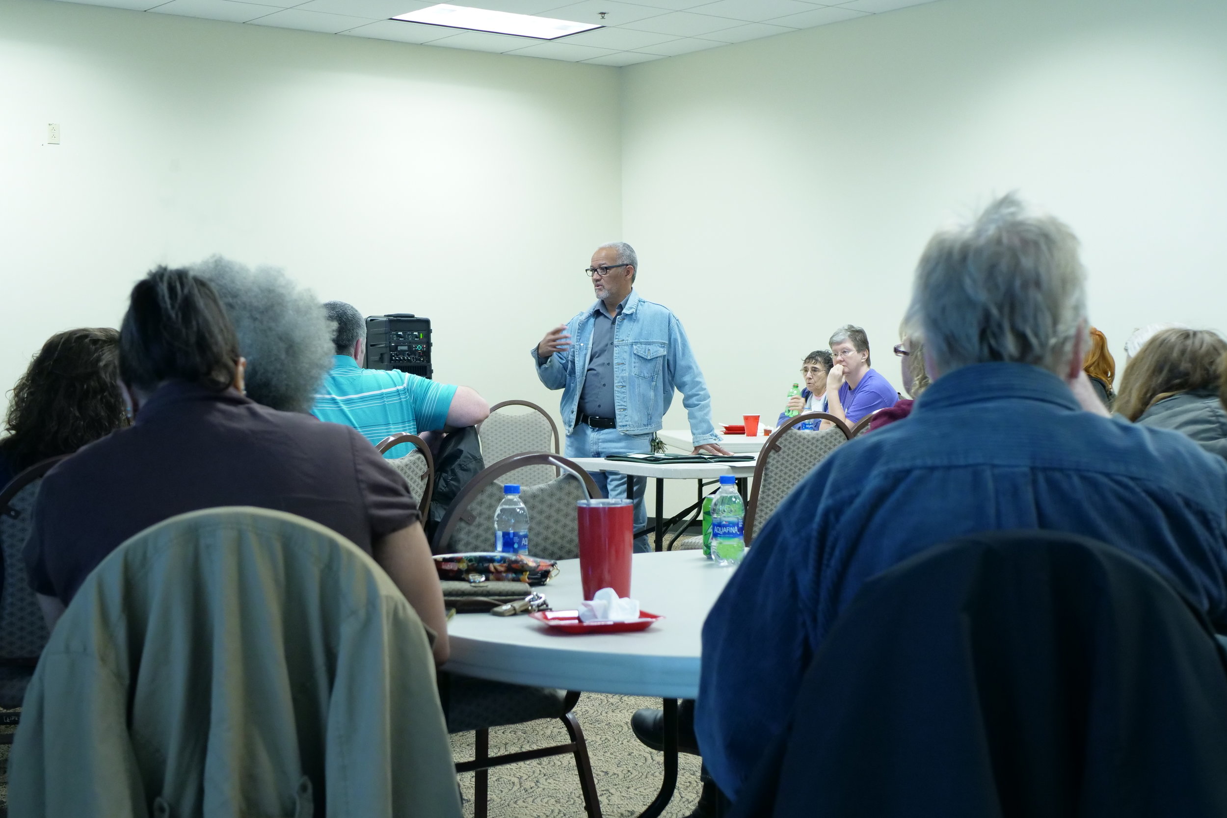 Wayne Riley, Director of the Laurel County African American Heritage Center, facilitates a discussion after the film. (Copy)