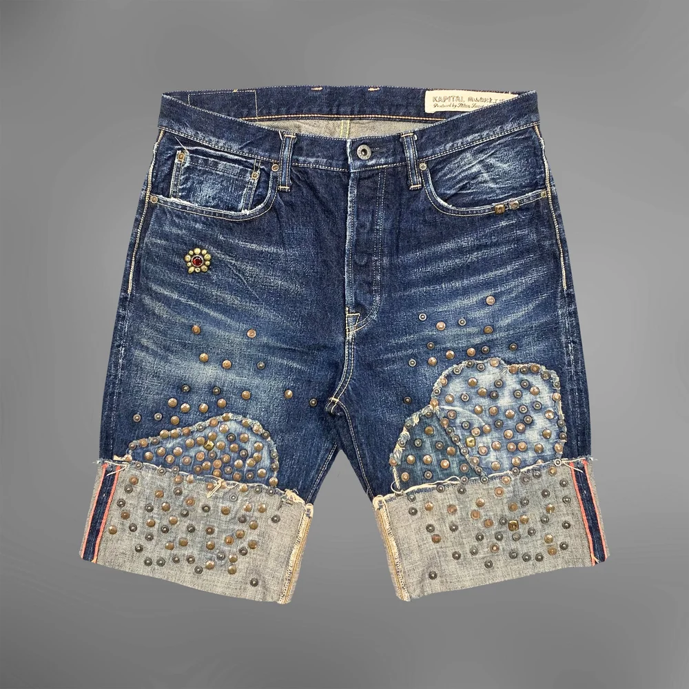 Kapital Kountry Studded Patchwork Denim / Jean Shorts 