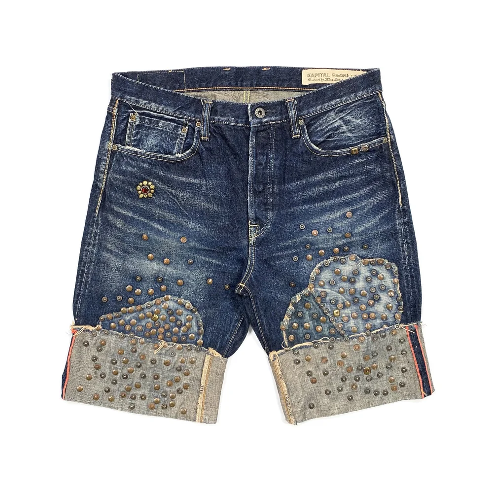 Kapital Kountry Studded Patchwork Denim / Jean Shorts 