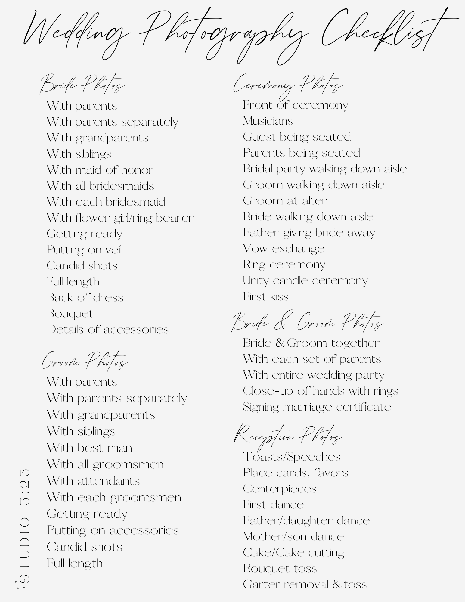 Wedding Photography Checklist — WEDDING PHOTOGRAPHER Dickinson, North Dakota