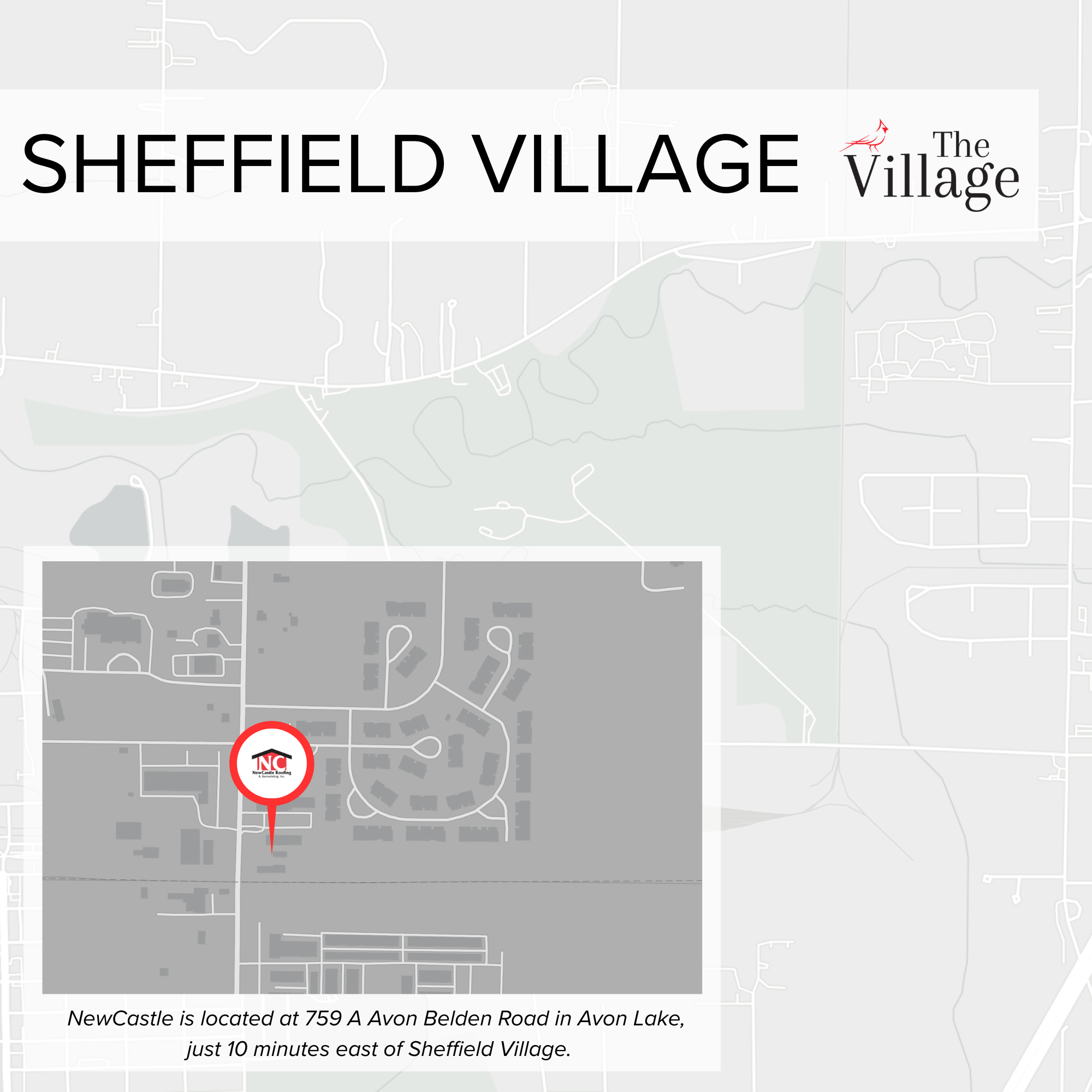 Map showing location of NewCastle at 759 A Avon Belden Road in Avon Lake, near Sheffield Village.