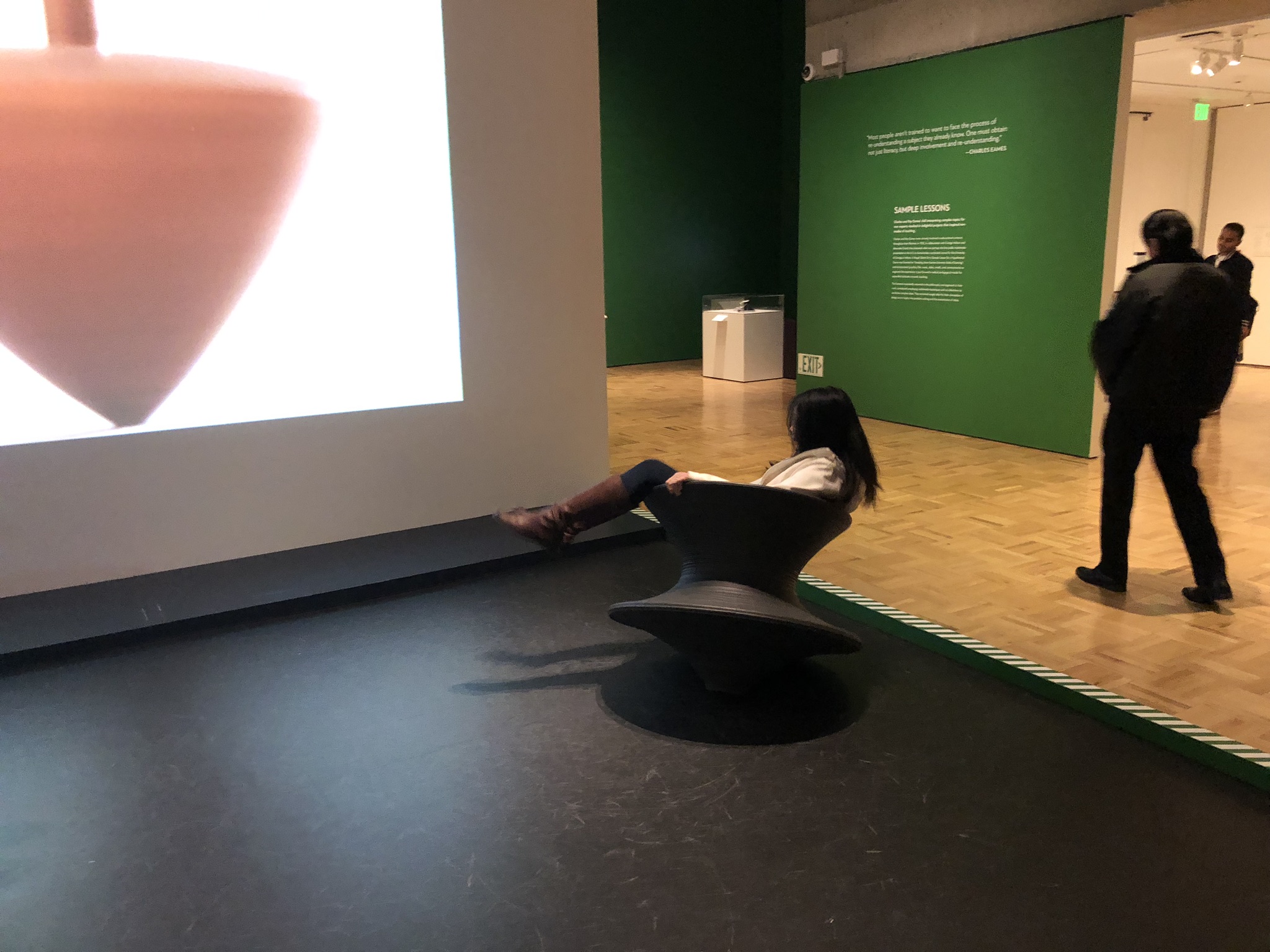 Office Manager Brigitte takes a spin at the Oakland Museum of California’s Eames Exhibit, February 2019. We liked the spin chairs so much that we are ordering one for the office!