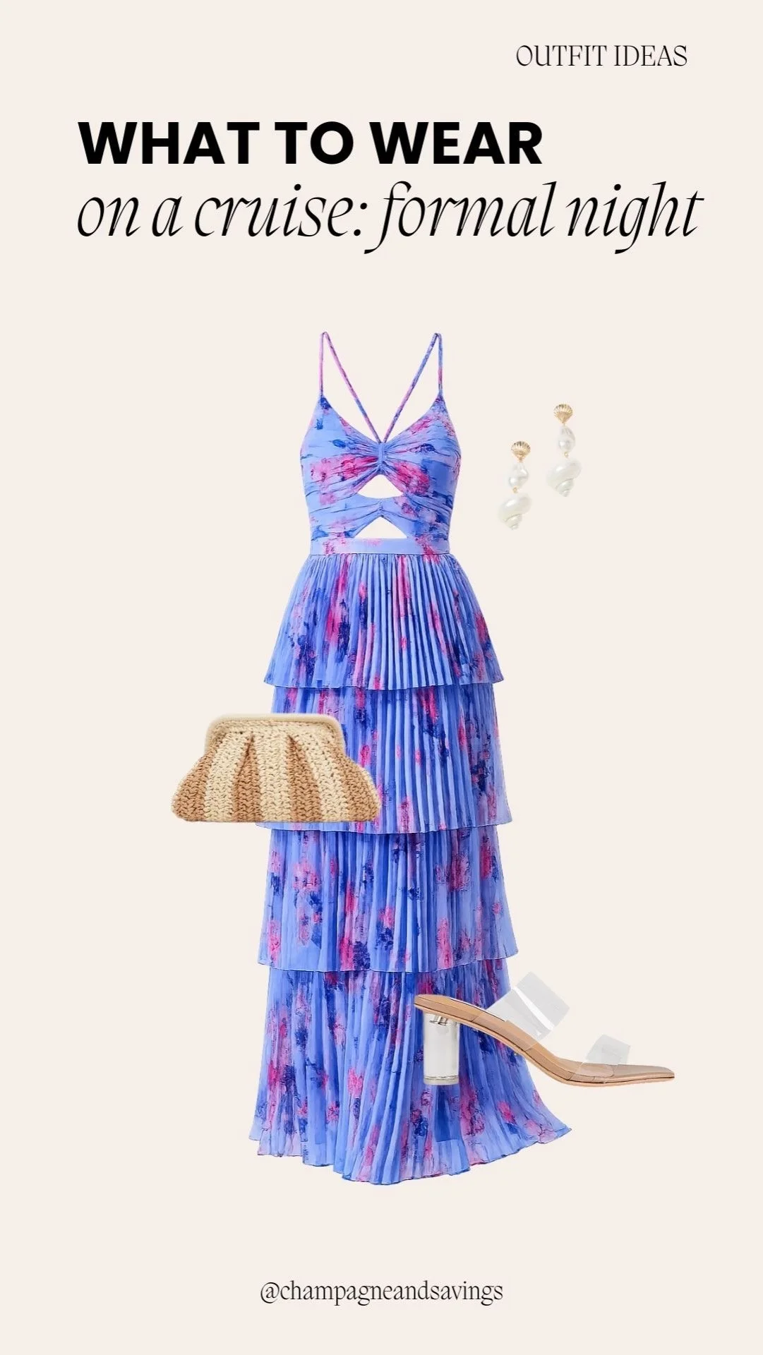 Romantic tiered maxi dress styled as a breezy cruise outfit, perfect for daytime excursions and sunset strolls on deck.