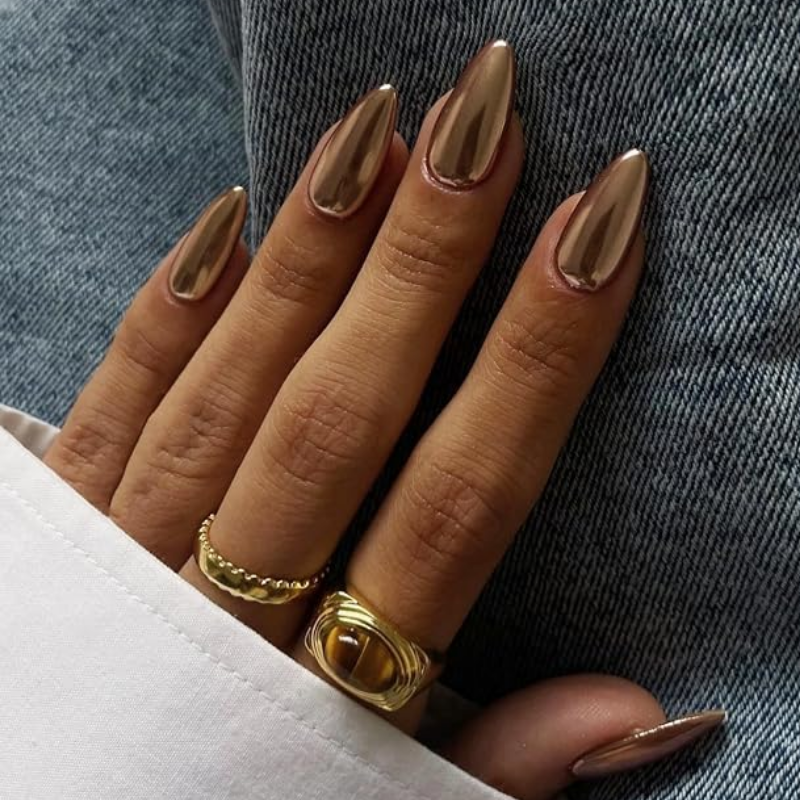 Fall chrome nail idea featuring the bronze mirror trend