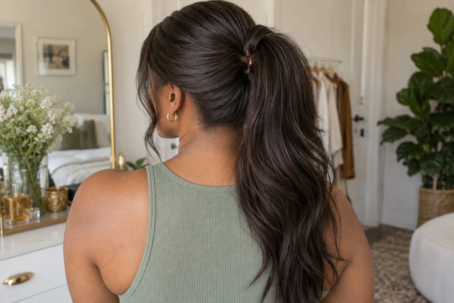 Image featuring a Claw Clip Ponytail Hack as a cute, easy hairstyle.
