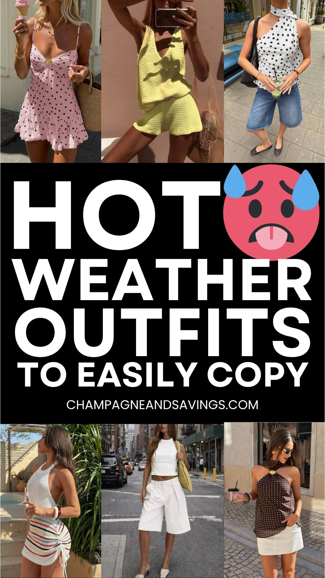 Hot weather outfits to easily copy text overlay with three women in the background wearing styled, breathable summer outfits