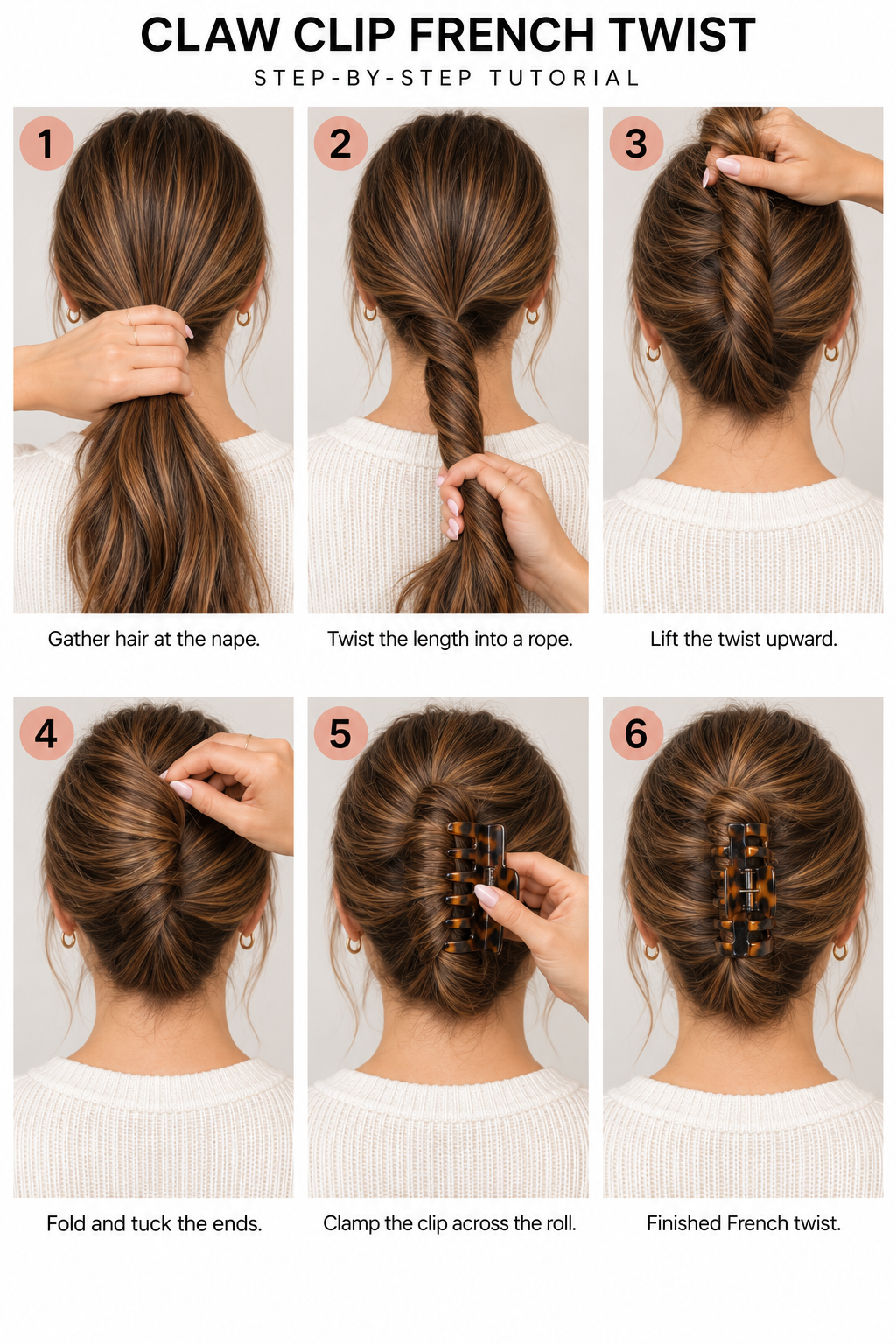 Step by step tutorial on how to do a Claw Clip French Twist