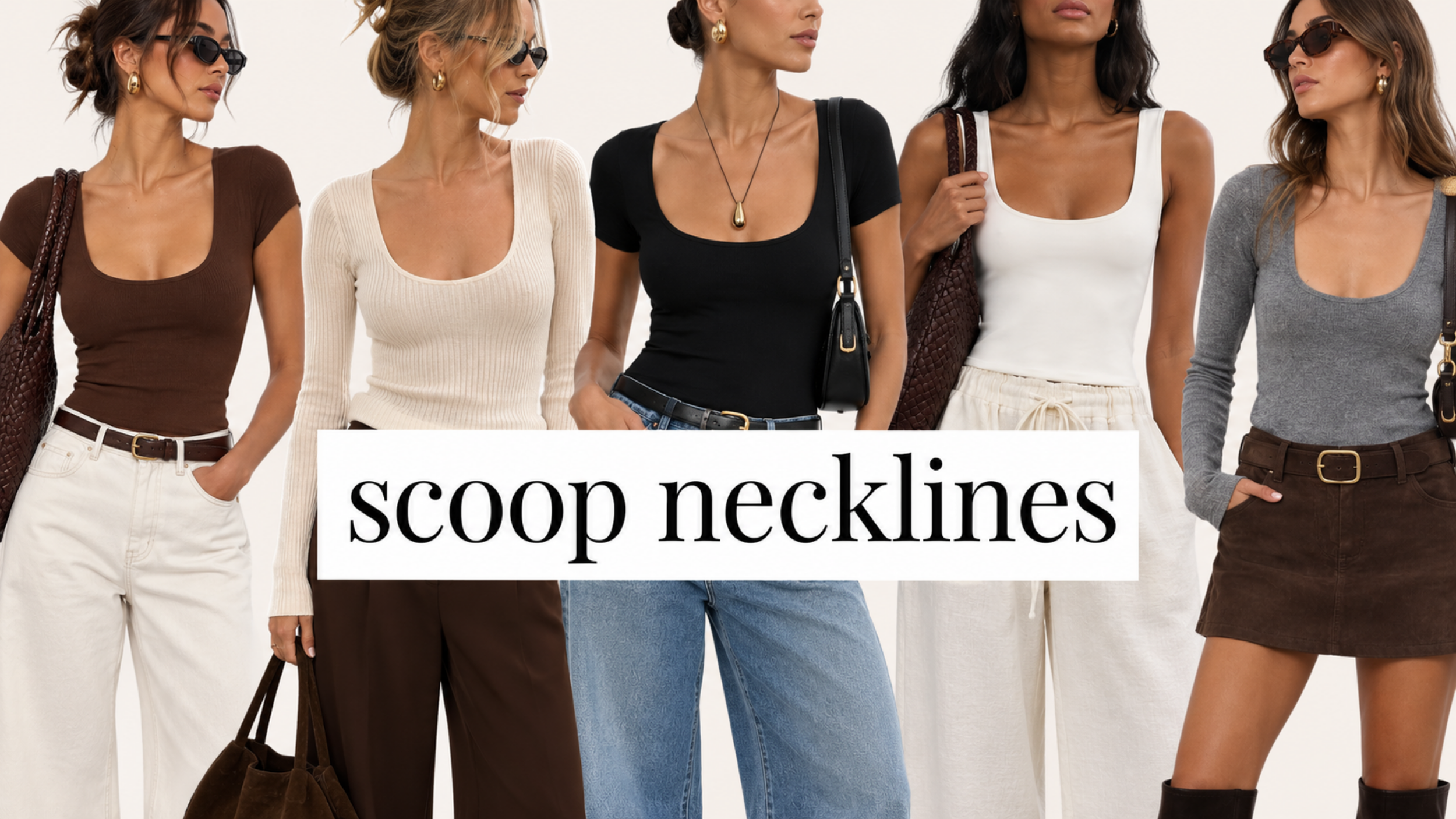 Scoop neckline fashion trend for 2027 featuring a collage of scoop neck tops and clothing pieces in trending styles.