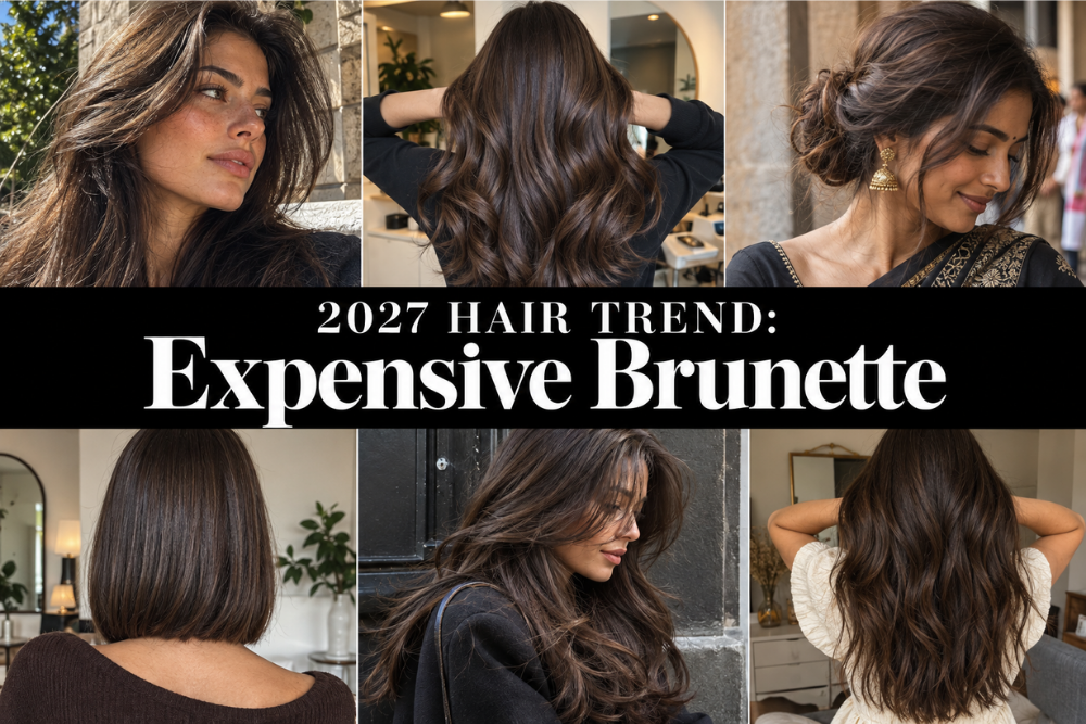 collage of women with brunette hair