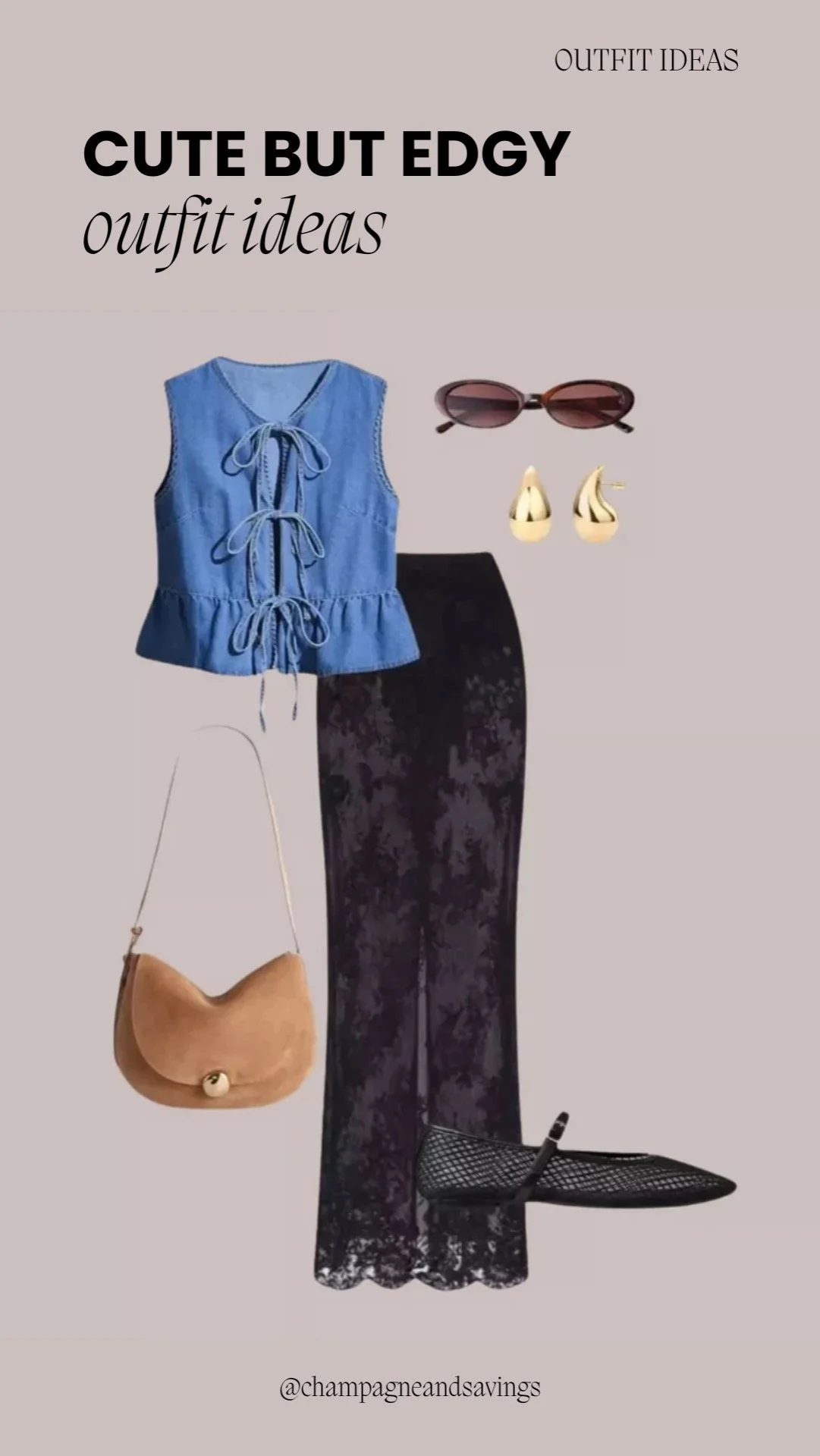 Denim vest styled with a lace skirt for a casual yet feminine outfit.