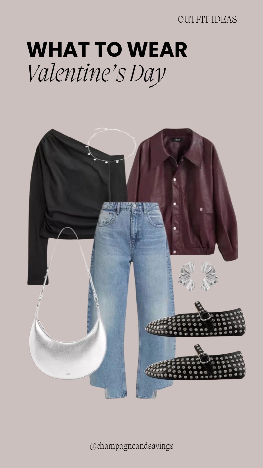 Dressy Valentine’s Day outfit with jeans, perfect for a chic date night look.