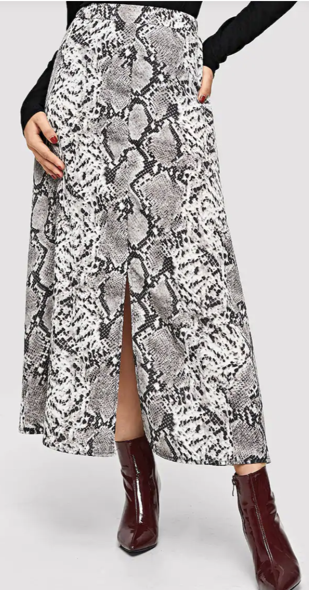 Chloe Denim Top & Snake Print Skirt Set
