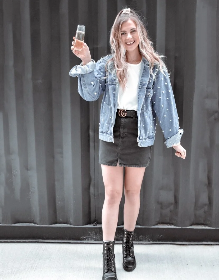 Cheers to 1 full year of blogging. My denim jacket was custom made and oh-so-cute! Get yours here at Morgan Powers USA