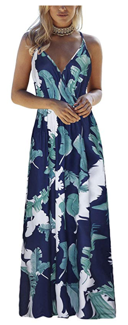 navy palm print beach maxi dress