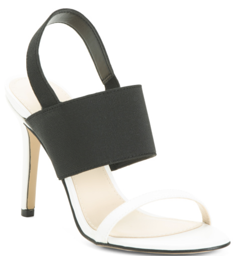 black and white stiletto heel sandal