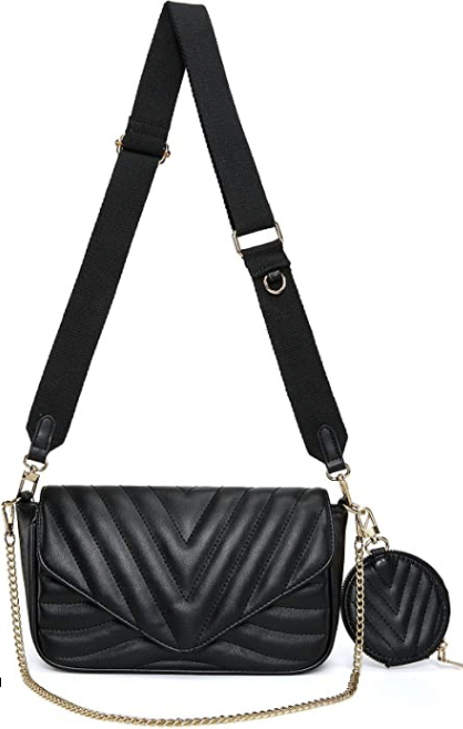 black crossbody bag with mini pouch