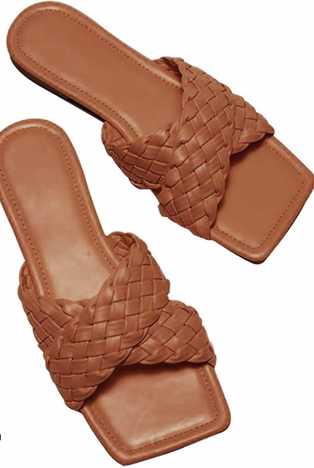 braided brown sandal slides