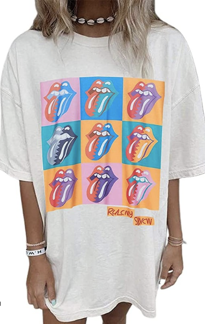 rolling stones oversized white graphic tee