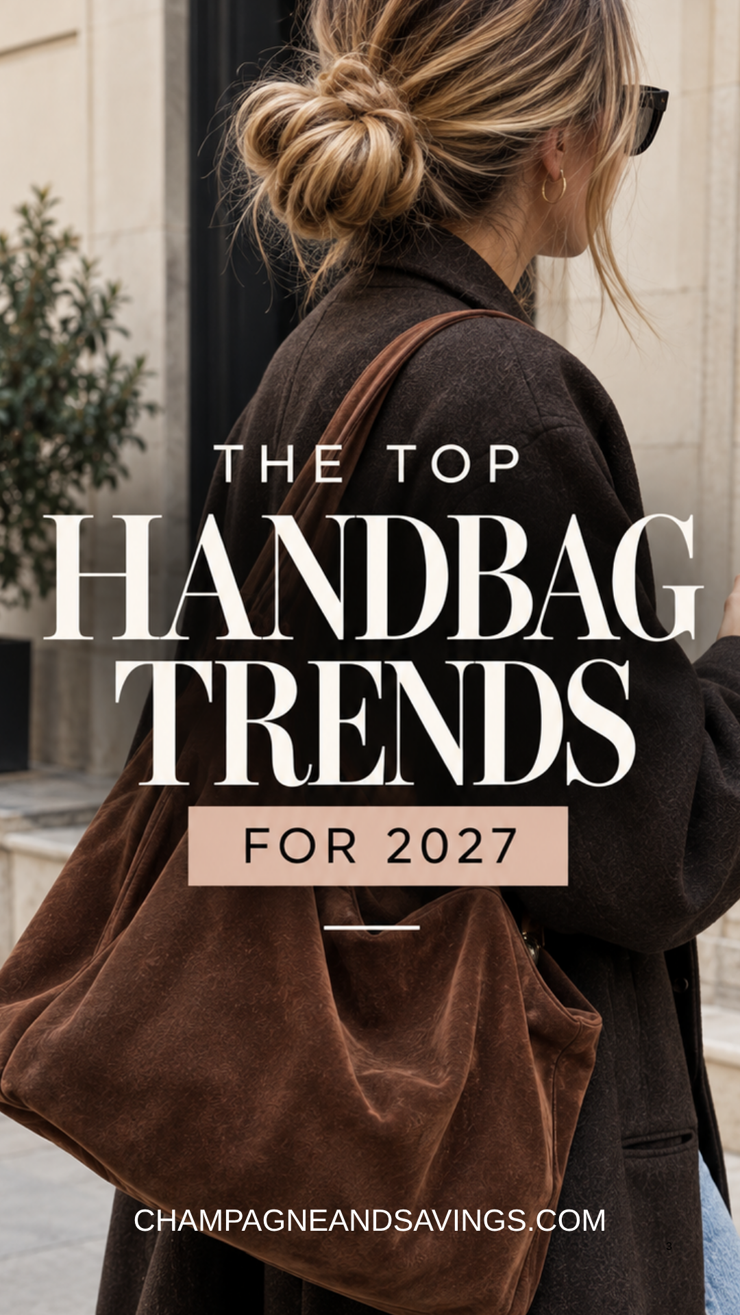 Image that says The Top Handbag Trends for 2027 and has a girl with a trendy handbag in the background.