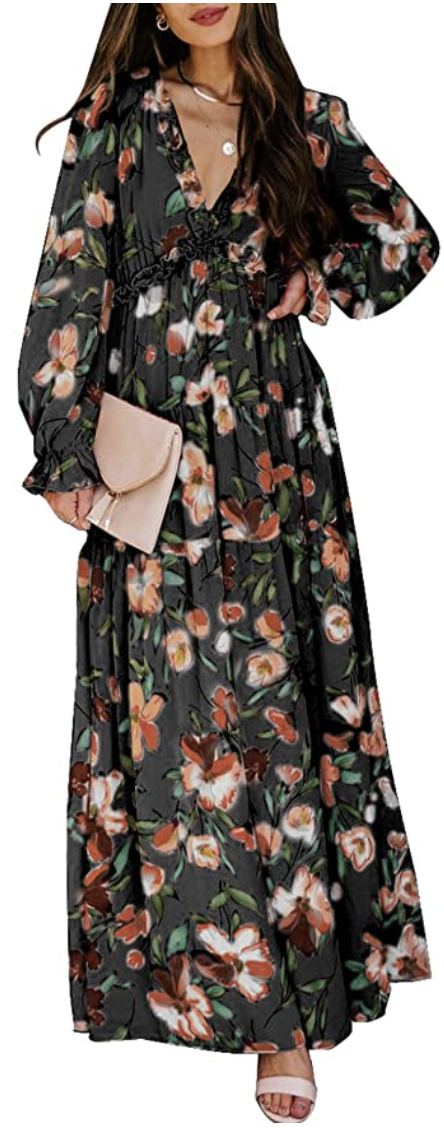 maxi floral long sleeve dress