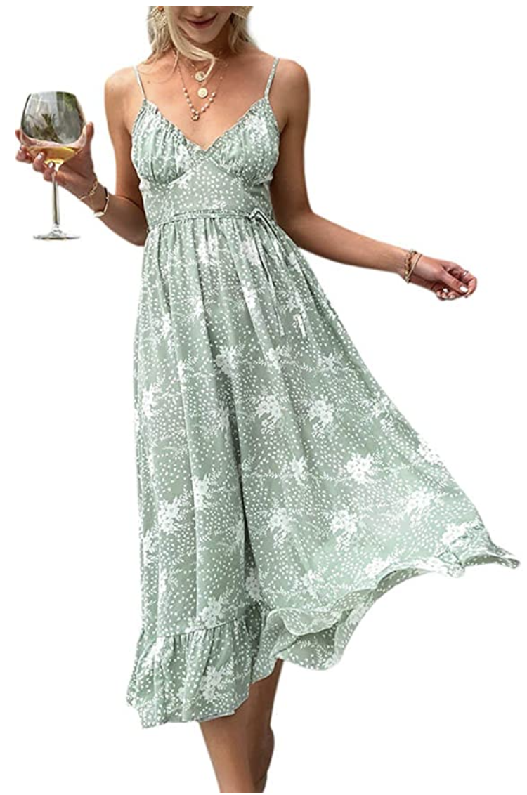 green and white pattern dress