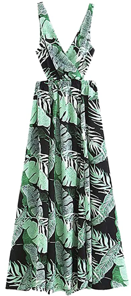 green tropical print maxi dress