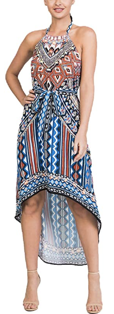 multicolor high neck halter dress