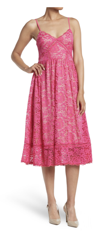 pink lace midi dress