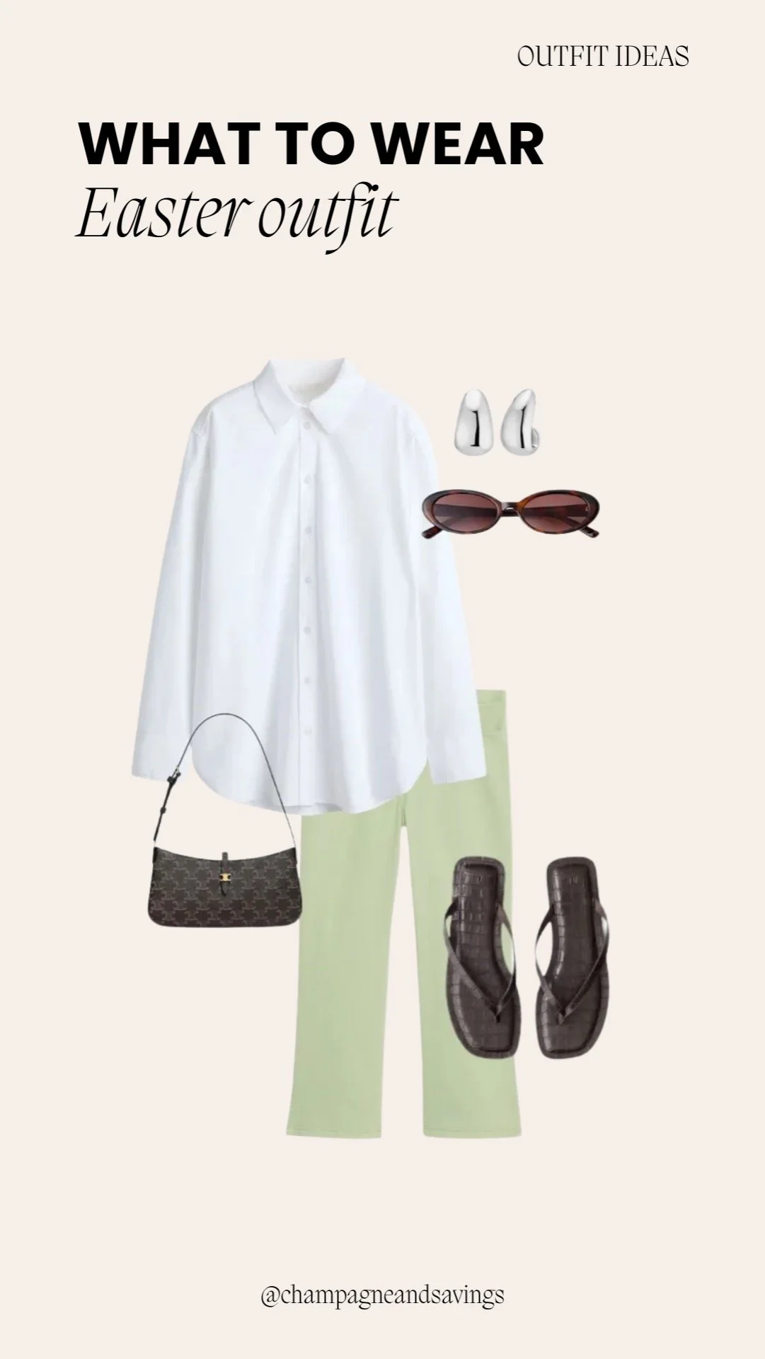 Easter outfit ideas collage showing a white button-down paired with capri pants and coordinating accessories.