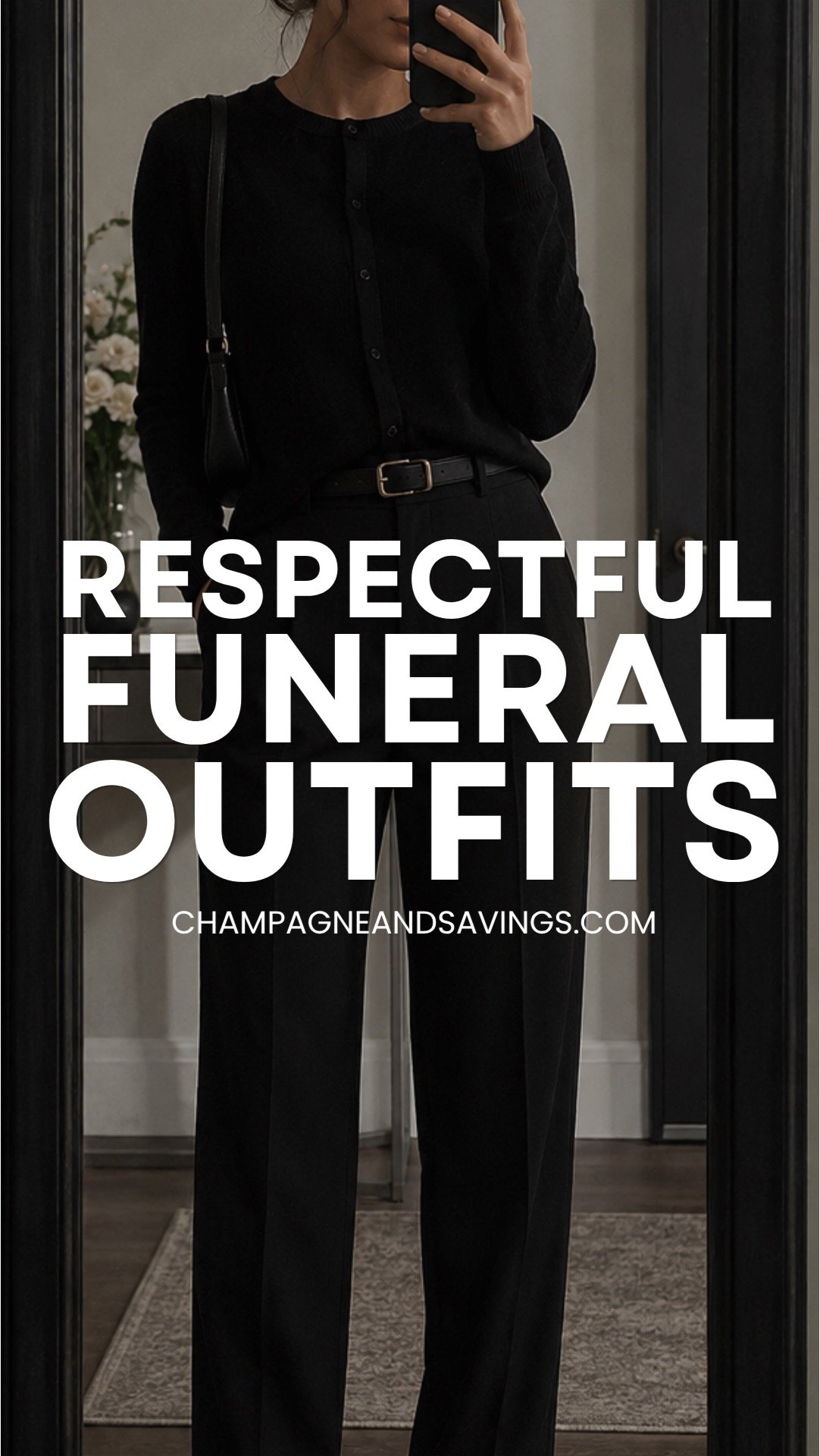 Image that says Respectful Funeral Outfits and has a girl in the background in a styled outfit.