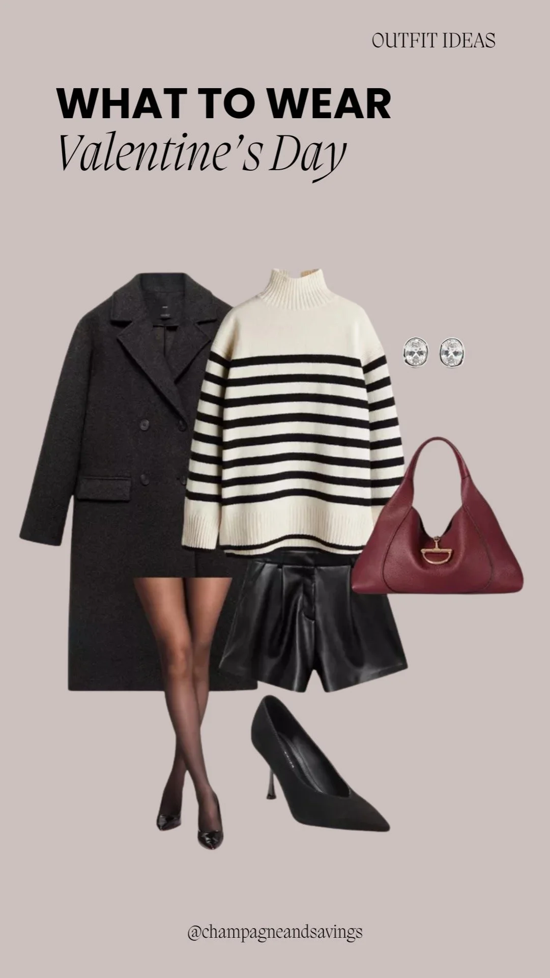 Chic winter Valentine’s Day outfit featuring stylish cold-weather layers for a romantic look.