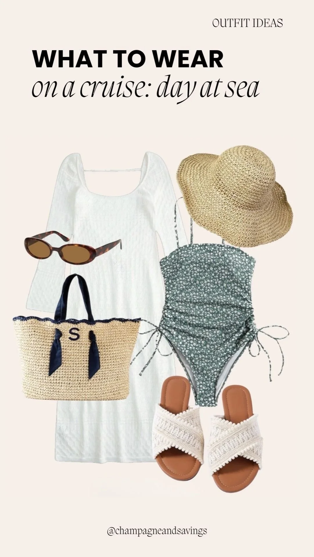 Swimsuit paired with an easy cover-up dress, styled as a comfortable cruise outfit perfect for poolside lounging and beach days.