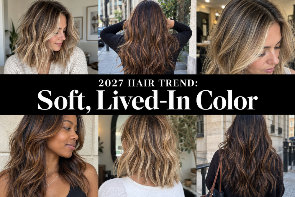 collage of women with balayage highlights