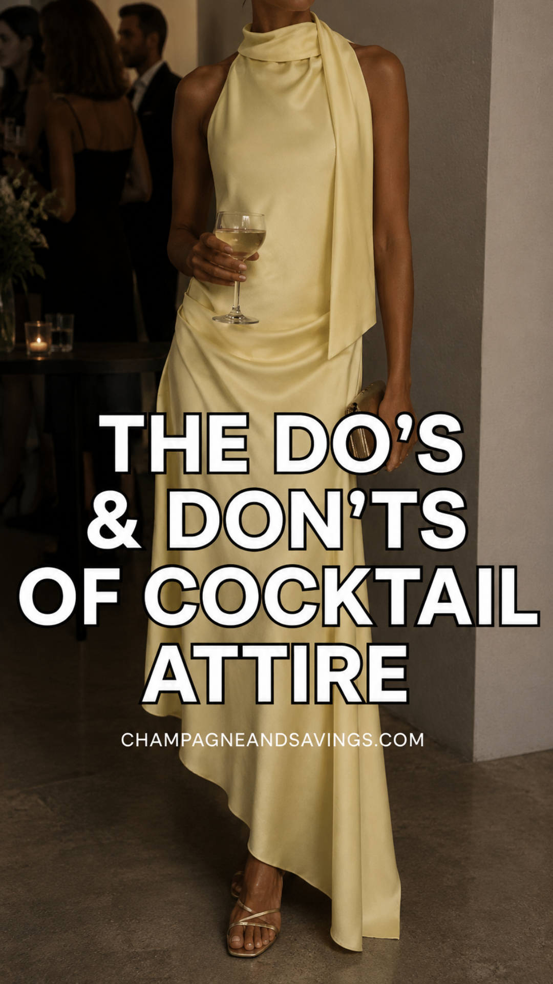 Image that says The Do's and Don'ts of Cocktail Attire and has a girl in the background in a styled outfit.