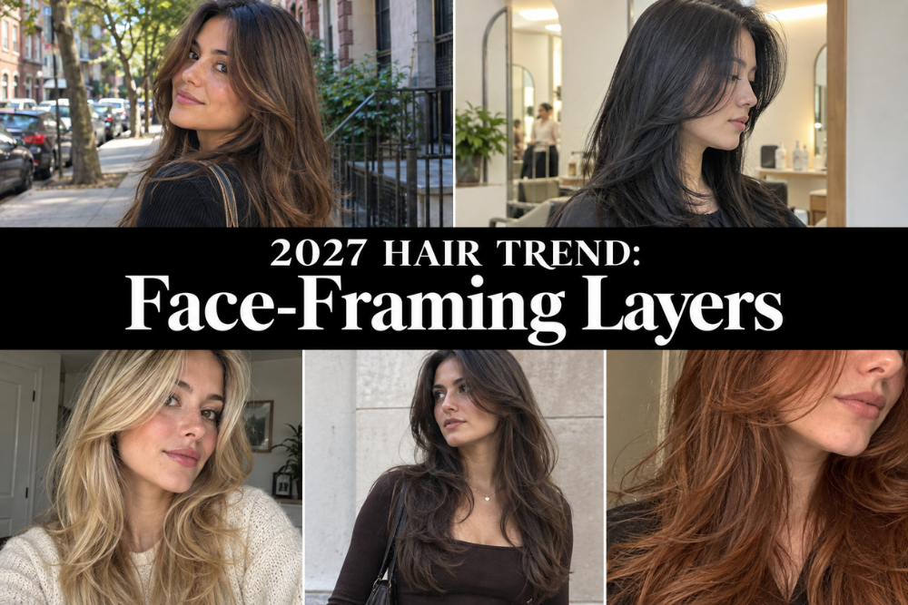 collage of women with face framing layers