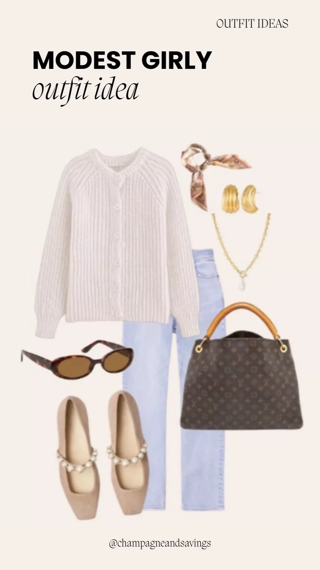 Cream Cardigan and Light Wash Jeans