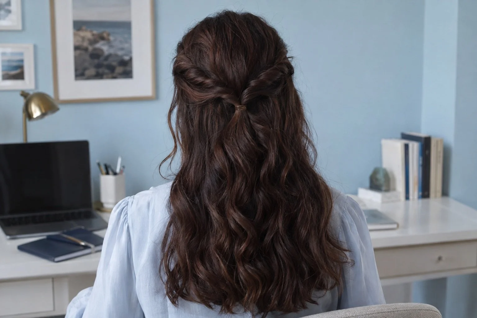 Image featuring a Twisted Half Up Hairstyle as a cute, easy hairstyle.